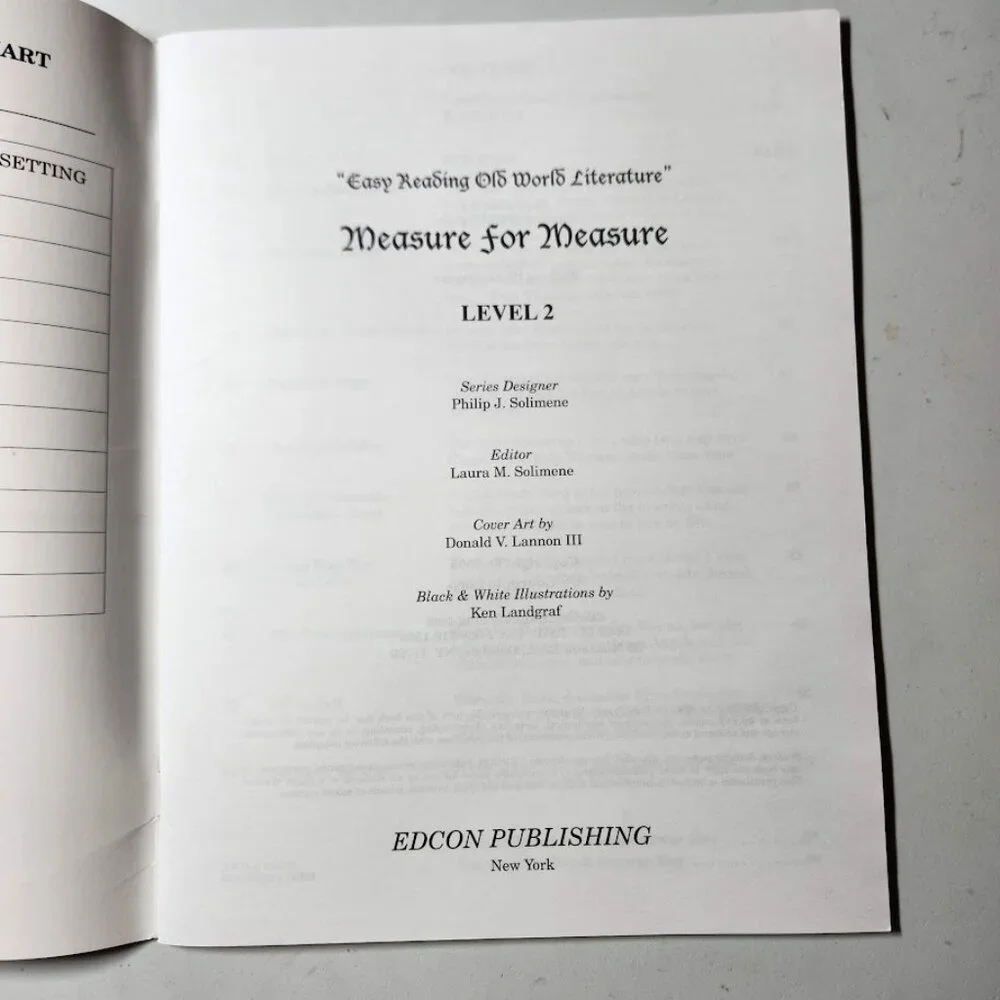 William Shakespeare Measure for Measure Workbook Reading Old World Literature